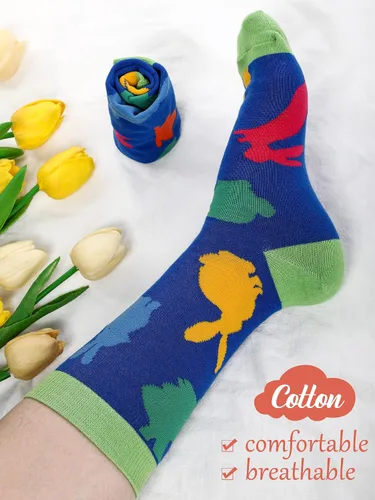 Miniatura 3 de Jenaai 6 pares de calcetines de Pascua para adultos, calcetines estampados novedosos con diseño de conejo, zanahoria, huevo, pollito para regalo