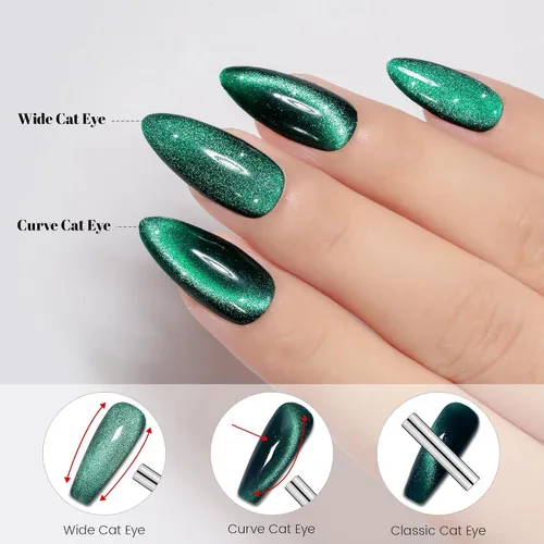 Miniatura 6 de YTD Likomey Juego de esmaltes de uñas de gel Cat Eye, 8 colores de verano con purpurina magnética de cristal con barra magnética, plateado, verde