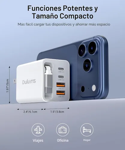 Miniatura 8 de Cargador retráctil de 40 W actualizado 2026, multipuerto esencial de viaje de 4 puertos, enchufe de bloque de cargador de pared PD 5 en 1+cables
