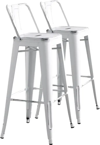 Miniatura 24 de AC Pacific Juego de 2 taburetes de metal de 24 pulgadas, estilo rústico campestre con respaldo bajo, construcción ligera y resistente, fácil NEGRO