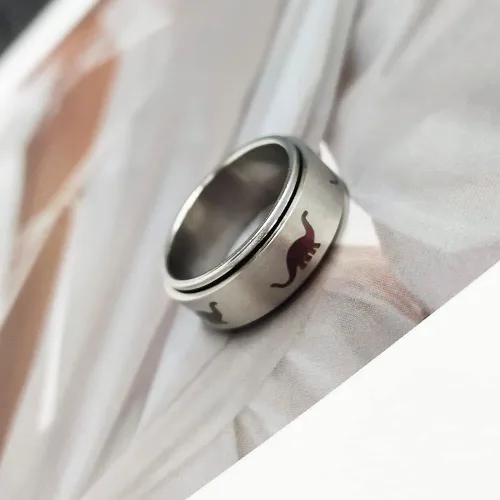 Miniatura 7 de Anillos giratorios punk de dinosaurio para mujeres, niñas y hombres, hipoalergénico de acero inoxidable, para aliviar el estrés, ansiedad