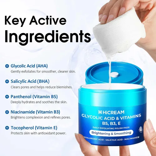 Miniatura 5 de Hicream Almohadillas de ácido glicólico, tónico exfoliante facial de doble textura para el cuidado de los poros y la luminosidad de la piel