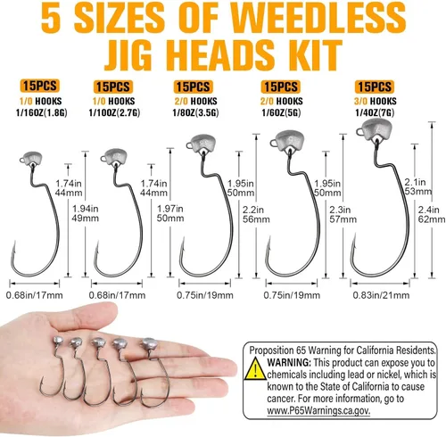 Miniatura 5 de Dovesun Ned Rig Jig Heads Cabeza de plantilla sin malas hierbas para pesca lubina Swimbait Jig Head Shaky Ned Rig Ganchos agua salada agua dulce