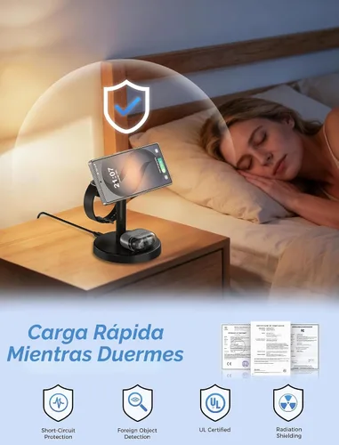 Miniatura 8 de Cargador inalámbrico magnético para Samsung, estación de carga súper rápida 3 en 1 compatible con MagSafe, soporte de cargador de teléfono para Negro