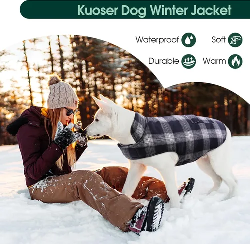 Miniatura 7 de Kuoser - Abrigo de invierno para perro reversible de estilo británico, abrigo de clima frío para cachorros, ropa resistente al viento, chaleco