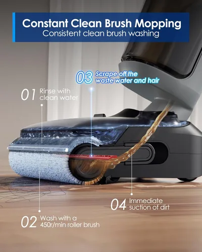 Miniatura 7 de Tineco Floor ONE i5 Stretch Aspiradora Húmeda y Seca, Aspirar y Trapear en Un Solo Paso, Succión Potente de 20kPa, Diseño Plegable de 180°, Diseño