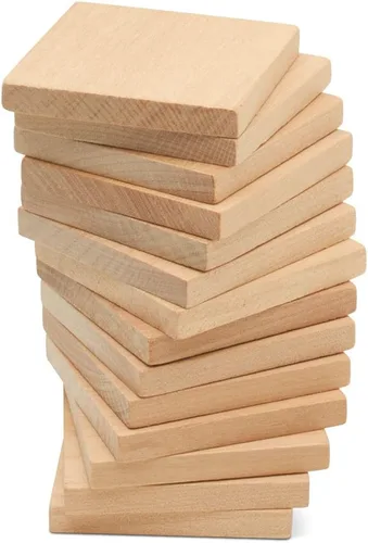 Azulejos de madera, 2 x 2 pulgadas, paquete de 10 cuadrados de madera en blanco para manualidades, quema de madera, grabado láser y bricolaje, por