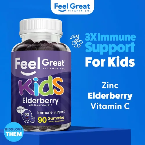 Miniatura 2 de Feel Great Kids - Gomitas de saúco con zinc y vitamina C Apoyo inmunológico Sambucus Saúco Multivitaminas veganas para niños con sabor a bayas