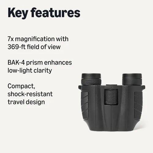 Miniatura 2 de Amazon Basics Prismáticos compactos de 7 x 25, óptica FMC, prisma BAK-4, diseño portátil ligero para viajes y uso al aire libre, color negro
