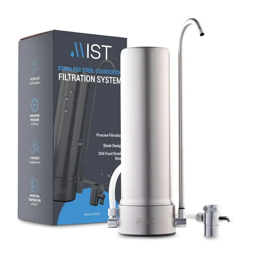 Mist Filtro de agua para encimera, sistema de filtración de agua de 5 etapas, capacidad de 8000 galones, acero inoxidable, reduce metales pesados,