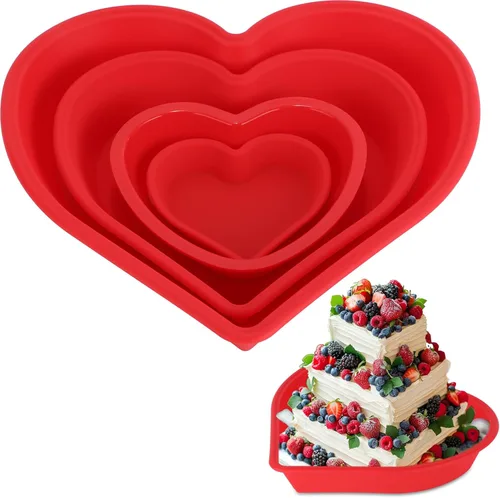 4 moldes de silicona para pasteles de corazón, moldes antiadherentes para aniversario, cumpleaños, aperitivos, cupcakes (4 pulgadas, 5.5 pulgadas,