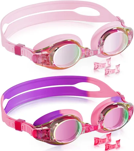 Aegend - Paquete de 2 gafas para niños, gafas de natación para niños de 4 a 16 años, niños y niñas jóvenes, gafas de piscina antivaho, impermeables,