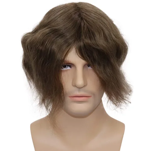 Miniatura 3 de Toupee para hombres sistemas de reemplazo de cabello humano real europeo para hombres, postizos finos, centro de encaje, piel más gruesa, pieza