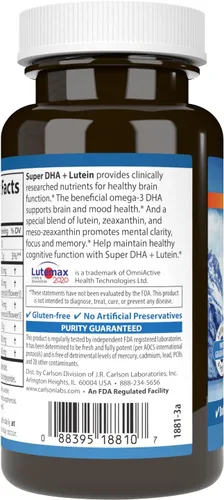 Miniatura 3 de Carlson - Super DHA Plus Luteína, 1000 mg de DHA + 20 mg de luteína, 60 cápsulas blandas