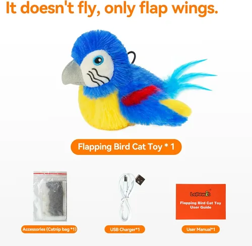 Miniatura 6 de Juguetes para gatos que aletean pájaro (no puede volar), pájaro eléctrico simulado de pájaro interactivo con alas flappy, juguete recargable Azul