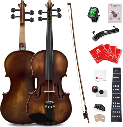 Miniatura 9 de Vangoa Kit de violín acústico 1/2, violín profesional de madera maciza, tapa de abeto, patrón único de madera de arce a juego, ajuste de ébano