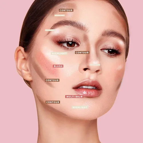 Miniatura 6 de KIMUSE Barra multiusos trío para maquillaje facial, barra de rubor en crema para mejillas y labios, barra de contorno y resaltador para maquillaje