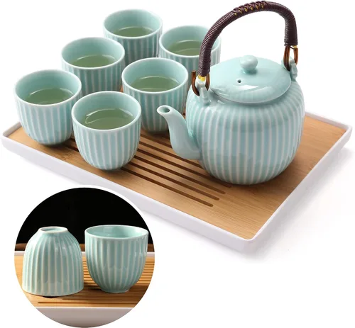 Miniatura 7 de Dujust Juego de Té Japonés, Juego de Té de Porcelana Negra con 1 Tetera, 6 Tazas de Té, 1 Bandeja de Té, 1 Infusor de Acero Inoxidable, Hermosos