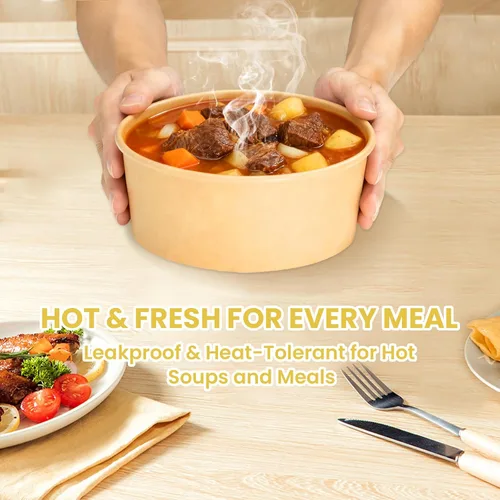 Miniatura 5 de 100 cuencos de papel desechables de 25 onzas (sin tapas), cuencos de sopa desechables, aptos para microondas, para sopa caliente, pasta, sándwiches