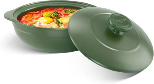 MINH LONG - Horno holandés de porcelana de 1 cuarto de galón con tapa, sin plomo ni cadmio, apto para horno hasta 482 °F, retención de calor, olla