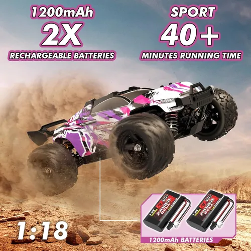 Miniatura 2 de Auto de control remoto rosa para niñas, autos a control remoto rápidos 1:18 para niñas con camión todoterreno de 40 KM/H 4WD, incluye 2