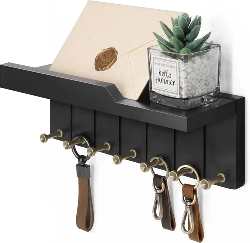 Miniatura 13 de Rebee Vision Soporte de Pared para Llaves Estilo Granja - Organizador de Correo Decorativo con 7 Ganchos para Llaves y Estante de Pared - Decoración