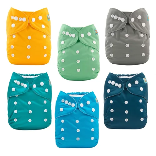 Miniatura 24 de ALVABABY pañales de tela para bebés, tamaño único y ajustable, pañales lavables y reutilizables para niños y niñas, 6 unidades con 12 rellenos