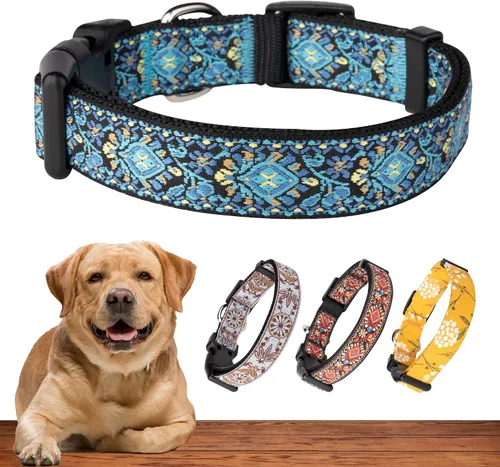 Miniatura 14 de Collar amarillo para perros pequeños, medianos y grandes - Algodón resistente, duradero, ajustable, collar fuerte y resistente - Ideal