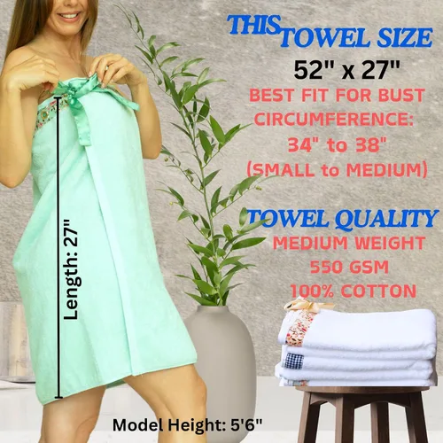 Miniatura 2 de UWRAPT Toalla para mujer, cierre de lazo, sin ganchos ni broches, 100% algodón, absorbente para spa, ducha, baño, piscina