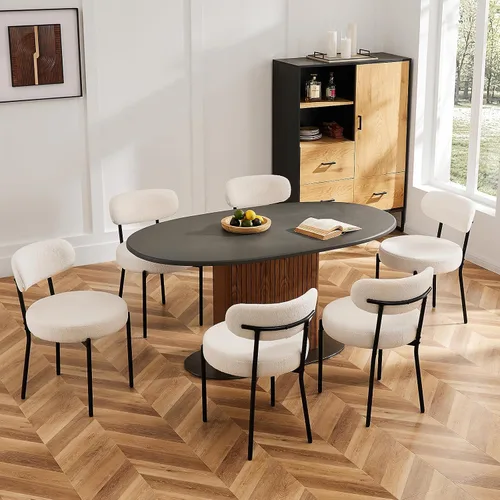 Miniatura 13 de Sweetcrispy Juego de 2 Sillas de Comedor, Sillas de Cocina Redondas Modernas de Mediados de Siglo Tapizadas en Boucle con Respaldo Curvado y Patas
