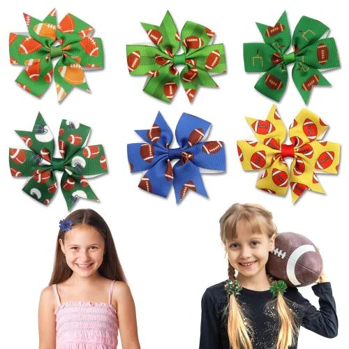 Miniatura 4 de Paquete de 2 lazos para el pelo de fútbol americano, pinzas para el cabello con lazo de fútbol, accesorios para niñas y mujeres, accesorios