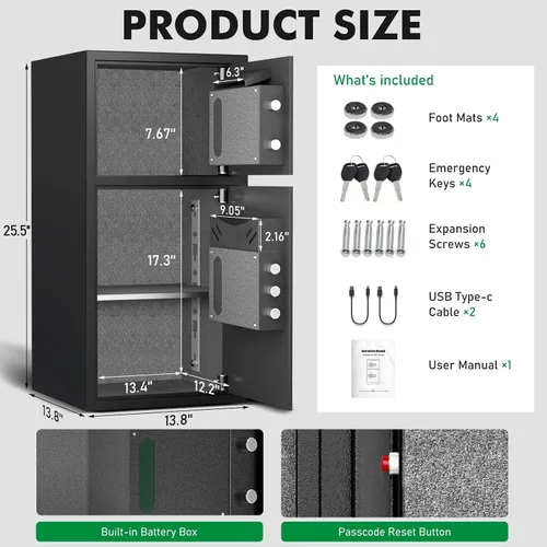 Miniatura 2 de 2025 NUEVA caja fuerte grande para el hogar a prueba de fuego e impermeable, caja de seguridad de 6.0 pies cúbicos con ranura de caída y caja