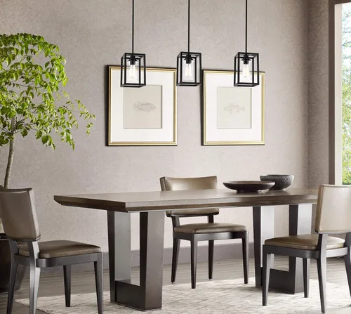 Miniatura 5 de Iluminación colgante de cocina sobre isla, lámpara colgante estilo granja de 1 luz negro mate, accesorios de luz colgante rectangulares de metal