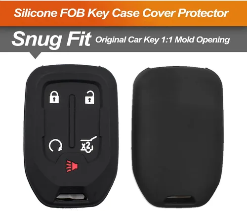 Miniatura 3 de Funda de llavero de silicona Compatible con GMC Acadia Terrain Yukon Sierra Chevrolet Suburban Tahoe Silverado 1500 2500 3500 HD Smart 5 botones