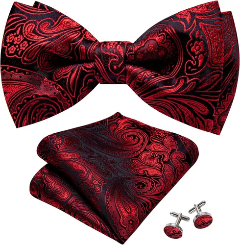 Miniatura 54 de Barry.Wang Conjunto de chaleco de pajarita para hombre, chaleco con cuello en V de seda jacquard de cachemira, gemelos de pañuelo formal/ocio, boda