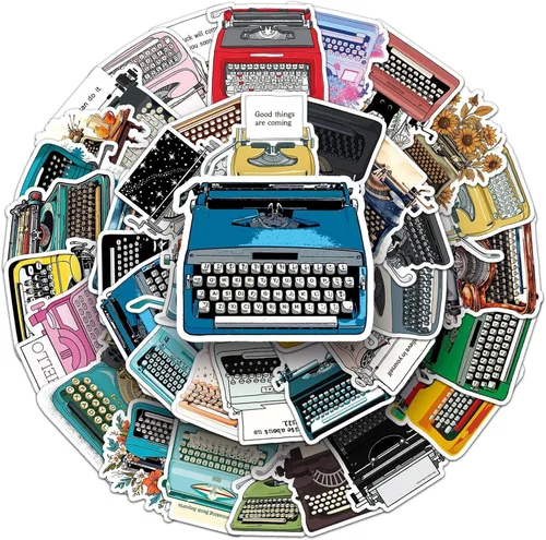 Pegatinas Retro de Máquina de Escribir para Scrapbooking, 50 piezas Calcomanías Vintage de Máquina de Escribir, Pegatinas de Vinilo Impermeables