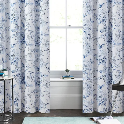 Miniatura 6 de Beauoop - Cortinas florales 100% blackout, de 84 pulgadas de largo, 2 paneles, para dormitorio, sala de estar, azul marino y blanco