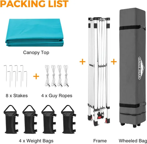 Miniatura 154 de EAGLE PEAK Tienda de campaña desplegable con bolsa de transporte con ruedas, 8 estacas, 4 cuerdas, 4 bolsas de peso, toldo de tienda de campaña