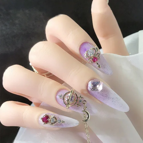 Miniatura 3 de 8 dijes de uñas 3D con forma de cetro de corazón y circón, estrella de lujo, diamantes de imitación para uñas, corazones brillantes, estrellas