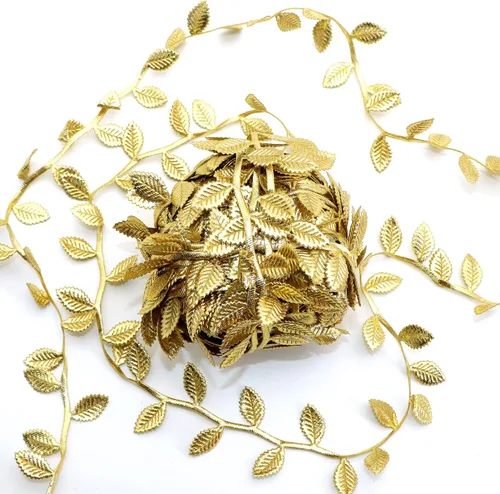 David accessories Cinta de Adorno de Hojas Doradas Cordón - 20 Yardas - para Manualidades DIY Fiestas Bodas Decoración del Hogar (Dorado)