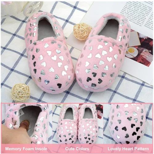 Miniatura 2 de Lulex Pantuflas de forro polar con diseño de corazón para niñas