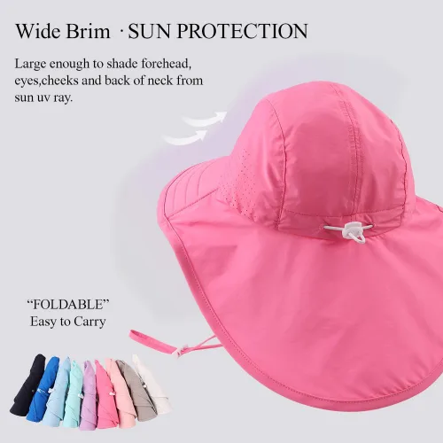 Miniatura 92 de Sombrero de verano para niños pequeños con solapa para el cuello, impermeable, sombrero de natación para niños, protección UV, sombrero de playa
