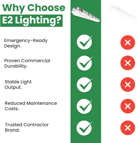 Miniatura 7 de E2 LIGHTING Luz LED hermética de vapor de 4 pies con batería de emergencia de respaldo Potencia de 50 W seleccionable 3CCT sintonizable 3500K