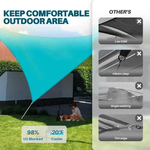 Miniatura 5 de COARBOR Toldo triangular impermeable de 12 x 12 x 12 pies, poliéster de 260 GSM, para pérgola, cochera, patio, jardín, color verde turquesa