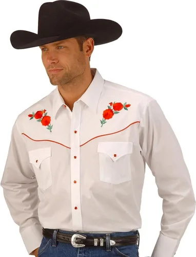 Miniatura 4 de ELY CATTLEMAN Camisa occidental de manga larga para hombre con bordado de rosas