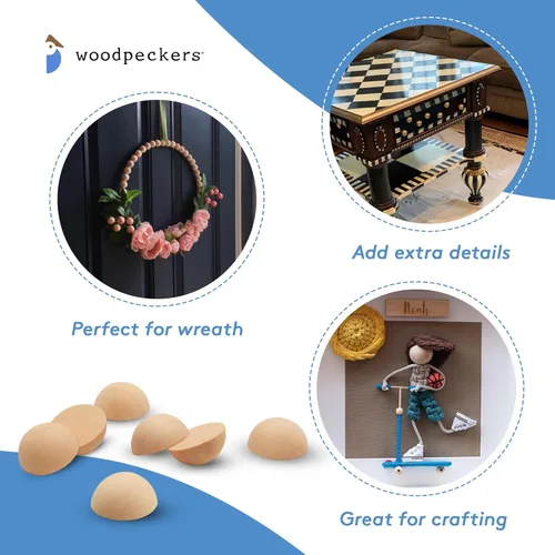 Miniatura 5 de Bolas de madera divididas de 3 pulgadas, paquete de 6 medias bolas de madera para manualidades y coronas de bricolaje, por Woodpeckers