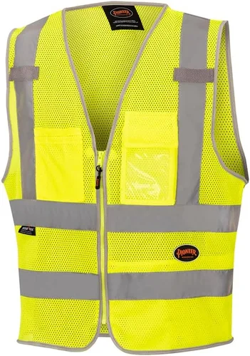 Pioneer Chaleco de seguridad de alta visibilidad para hombres y mujeres - Malla reflectante y refrescante - 8 bolsillos - Clase 2 - Construcción,