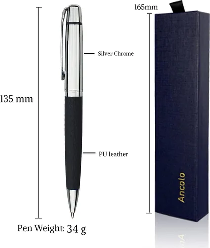 Miniatura 5 de Ancolo Bolígrafo cromado plateado grabado, impresionante bolígrafo de lujo con piel sintética, personaliza tu mensaje, nombre, juego de regalo