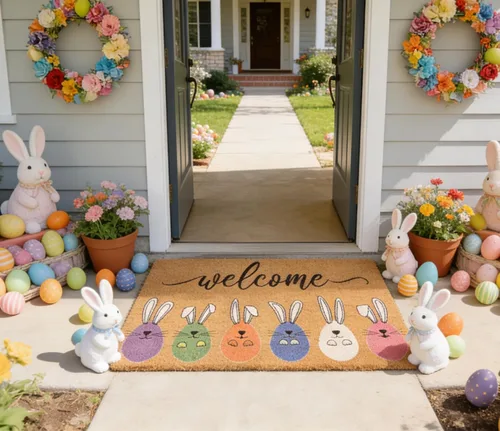 Miniatura 7 de Colorful-Eggs - Felpudo de Pascua para entrada al aire libre – Estacional-Primavera Antideslizante Coir-Front-Felpudo para Jesu Pascua Decoración