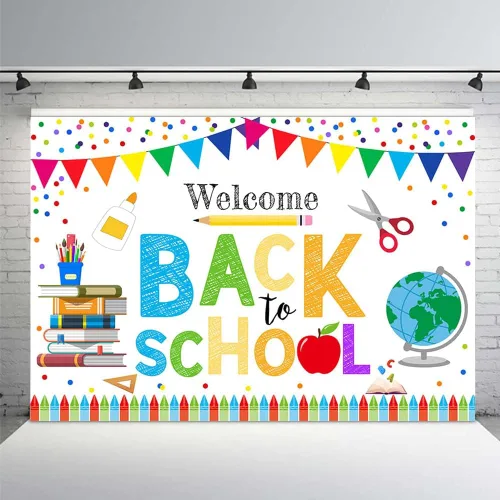 Miniatura 9 de MEHOFOND Telón de fondo de bienvenida de regreso a la escuela de 7 x 5 pies para niños, preescolar, primer día en persona, escuela, jardín